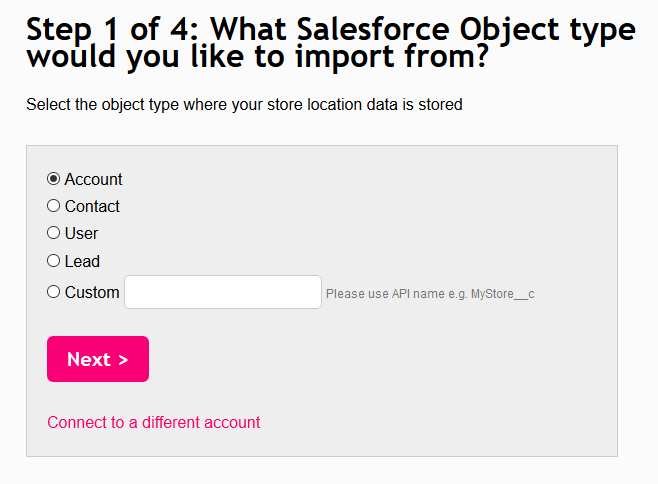 Salesforce Store Locator import wizard example